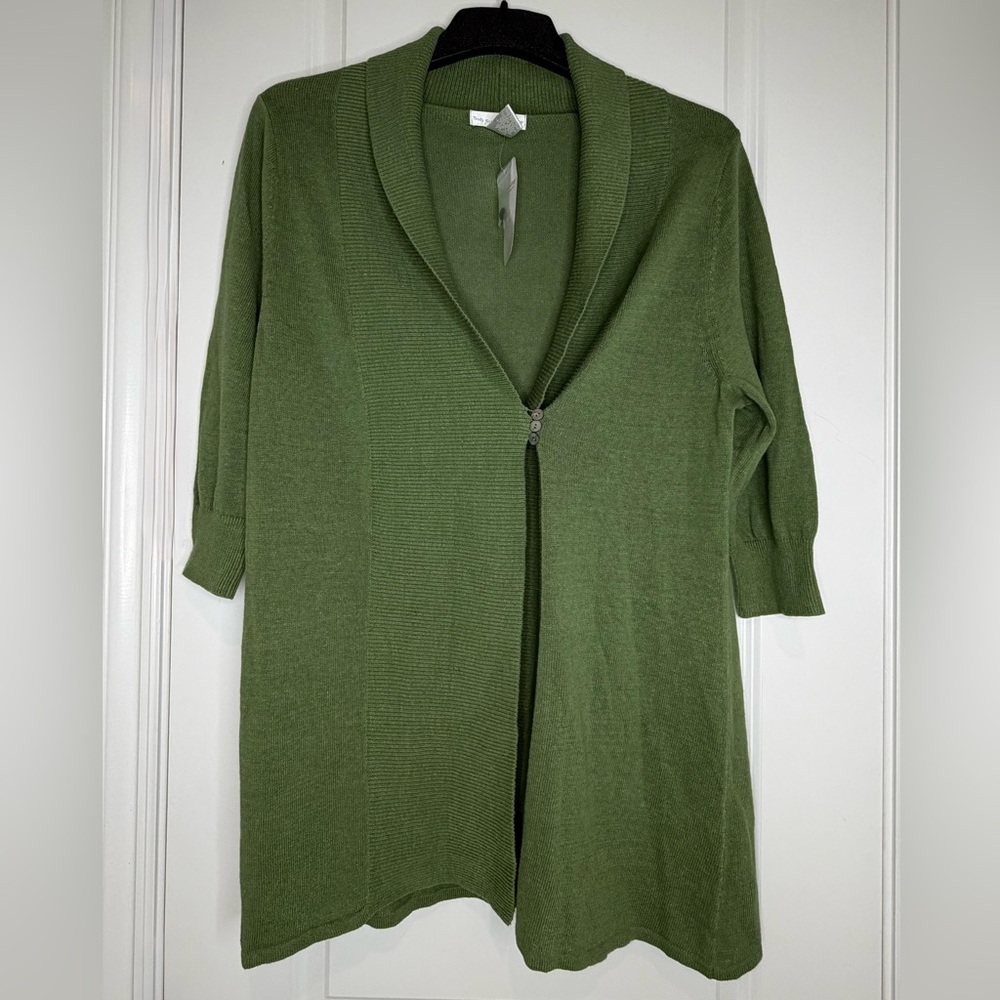 Soft Surroundings Linen Blend Olive Green Cardigan Sweater Size 1X NWT